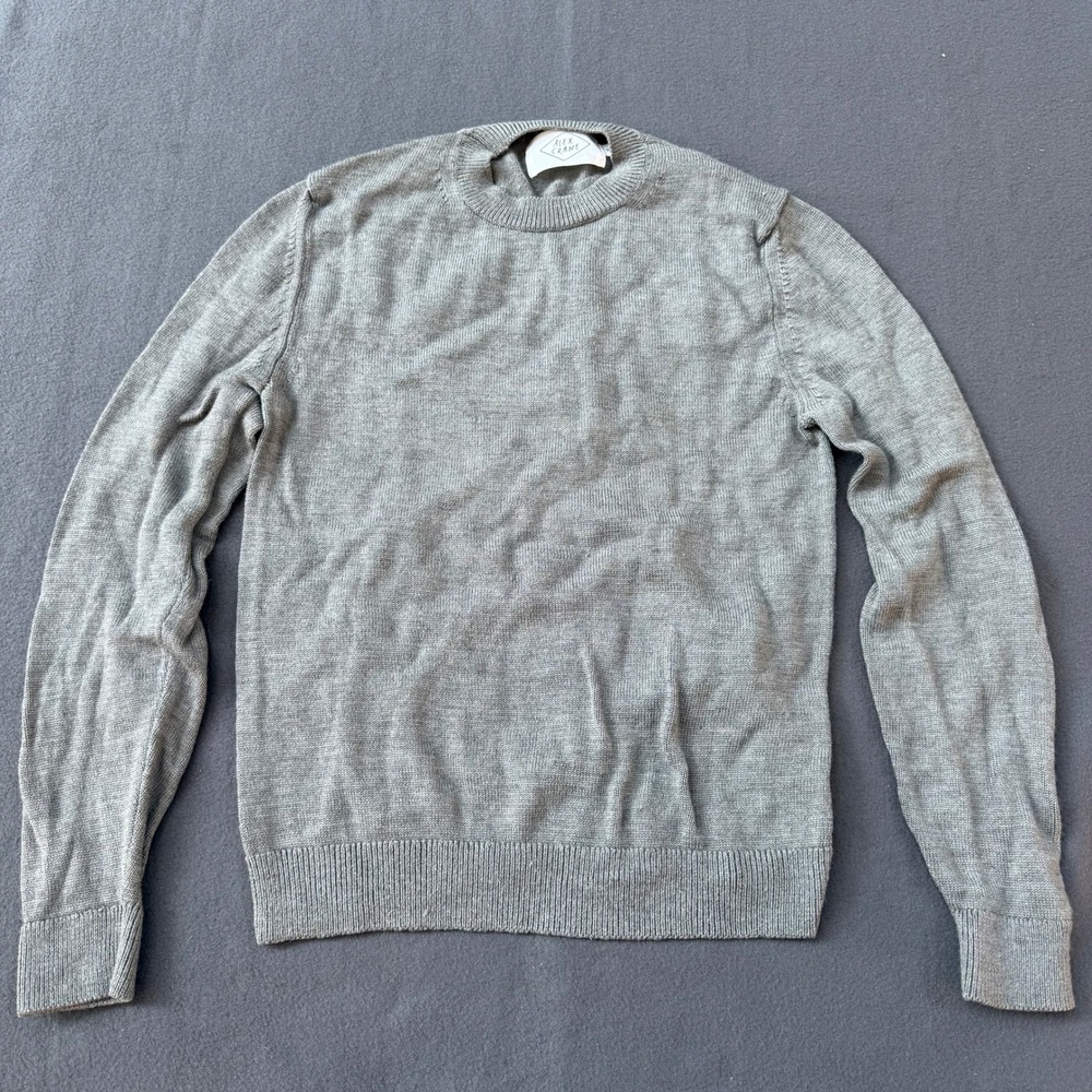 Alex Crane Mens Grey 100% Italian Merino Wool Crewneck Sweater Made in USA Small